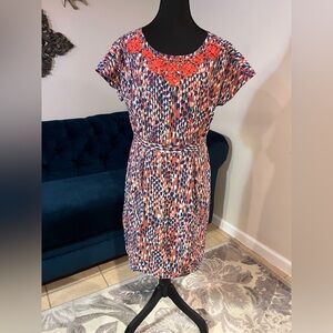 Boden Gem Jewel Embellished Lined Pleated Printed Dress.